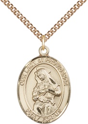 [7087GF/24GF] 14kt Gold Filled Our Lady of Providence Pendant on a 24 inch Gold Filled Heavy Curb chain