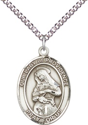 [7087SS/24SS] Sterling Silver Our Lady of Providence Pendant on a 24 inch Sterling Silver Heavy Curb chain