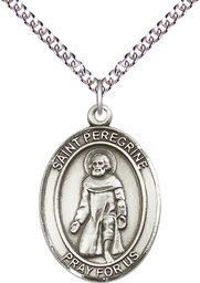 [7088SS/24SS] Sterling Silver Saint Peregrine Laziosi Pendant on a 24 inch Sterling Silver Heavy Curb chain