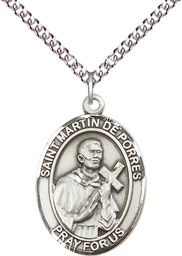[7089SS/24SS] Sterling Silver Saint Martin de Porres Pendant on a 24 inch Sterling Silver Heavy Curb chain