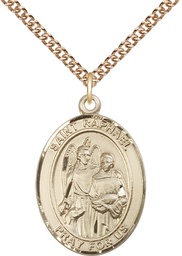 [7092GF/24GF] 14kt Gold Filled Saint Raphael the Archangel Pendant on a 24 inch Gold Filled Heavy Curb chain