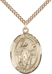 [7093GF/24GF] 14kt Gold Filled Saint Richard Pendant on a 24 inch Gold Filled Heavy Curb chain