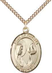 [7101GF/24GF] 14kt Gold Filled Our Lady Star of the Sea Pendant on a 24 inch Gold Filled Heavy Curb chain