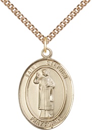 [7104GF/24GF] 14kt Gold Filled Saint Stephen the Martyr Pendant on a 24 inch Gold Filled Heavy Curb chain