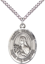 [7106SPSS/24SS] Sterling Silver Santa Teresita Pendant on a 24 inch Sterling Silver Heavy Curb chain