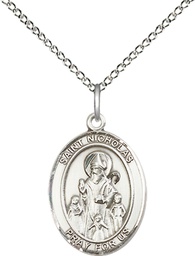 [8080SS/18SS] Sterling Silver Saint Nicholas Pendant on a 18 inch Sterling Silver Light Curb chain