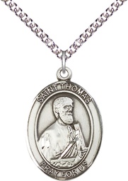 [7107SS/24SS] Sterling Silver Saint Thomas the Apostle Pendant on a 24 inch Sterling Silver Heavy Curb chain
