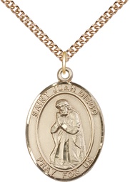 [7111GF/24GF] 14kt Gold Filled Saint Juan Diego Pendant on a 24 inch Gold Filled Heavy Curb chain