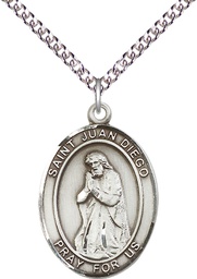[7111SS/24SS] Sterling Silver Saint Juan Diego Pendant on a 24 inch Sterling Silver Heavy Curb chain