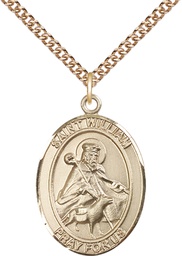 [7114GF/24GF] 14kt Gold Filled Saint William of Rochester Pendant on a 24 inch Gold Filled Heavy Curb chain
