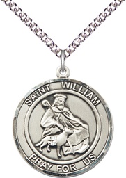 [7114RDSS/24SS] Sterling Silver Saint William of Rochester Pendant on a 24 inch Sterling Silver Heavy Curb chain