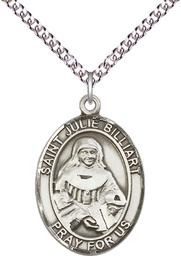 [7117SS/24SS] Sterling Silver Saint Julie Billiart Pendant on a 24 inch Sterling Silver Heavy Curb chain