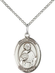 [8083SS/18SS] Sterling Silver Saint Philip the Apostle Pendant on a 18 inch Sterling Silver Light Curb chain