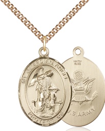 [7118GF2/24GF] 14kt Gold Filled Guardian Angel Army Pendant on a 24 inch Gold Filled Heavy Curb chain