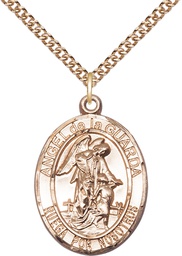 [7118SPGF/24GF] 14kt Gold Filled Angel de la Guarda Pendant on a 24 inch Gold Filled Heavy Curb chain