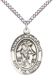 [7118SPSS/24SS] Sterling Silver Angel de la Guarda Pendant on a 24 inch Sterling Silver Heavy Curb chain