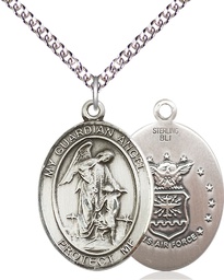[7118SS1/24SS] Sterling Silver Guardian Angel Air Force Pendant on a 24 inch Sterling Silver Heavy Curb chain