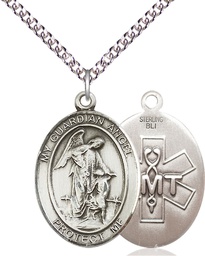 [7118SS10/24SS] Sterling Silver Guardian Angel EMT Pendant on a 24 inch Sterling Silver Heavy Curb chain