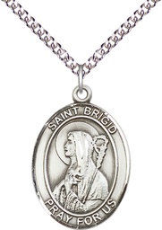 [7123SS/24SS] Sterling Silver Saint Brigid of Ireland Pendant on a 24 inch Sterling Silver Heavy Curb chain