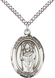 [7124SS/24SS] Sterling Silver Saint Stanislaus Pendant on a 24 inch Sterling Silver Heavy Curb chain