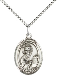 [8086SS/18SS] Sterling Silver Saint Paul the Apostle Pendant on a 18 inch Sterling Silver Light Curb chain