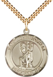 [7022RDGF/24G] 14kt Gold Filled Saint Christopher Pendant on a 24 inch Gold Plate Heavy Curb chain
