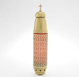 [9766PCF] Candle -Gold w/ RED-WITH Filigree - W/ Stake