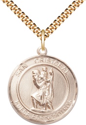 [7022RDSPGF/24G] 14kt Gold Filled San Cristobal Pendant on a 24 inch Gold Plate Heavy Curb chain