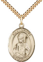 [7025GF/24G] 14kt Gold Filled Saint Dennis Pendant on a 24 inch Gold Plate Heavy Curb chain