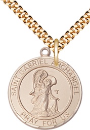 [7039RDGF/24G] 14kt Gold Filled Saint Gabriel the Archangel Pendant on a 24 inch Gold Plate Heavy Curb chain