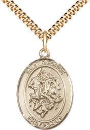 [7040GF/24G] 14kt Gold Filled Saint George Pendant on a 24 inch Gold Plate Heavy Curb chain