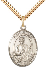 [7060SPGF/24G] 14kt Gold Filled San Judas Pendant on a 24 inch Gold Plate Heavy Curb chain