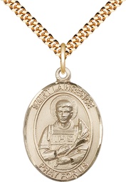 [7063GF/24G] 14kt Gold Filled Saint Lawrence Pendant on a 24 inch Gold Plate Heavy Curb chain