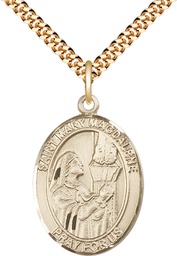 [7071GF/24G] 14kt Gold Filled Saint Mary Magdalene Pendant on a 24 inch Gold Plate Heavy Curb chain