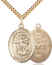 [7076GF10/24G] 14kt Gold Filled Saint Michael EMT Pendant on a 24 inch Gold Plate Heavy Curb chain