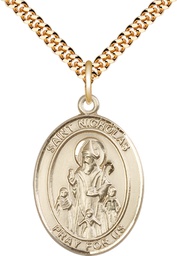 [7080GF/24G] 14kt Gold Filled Saint Nicholas Pendant on a 24 inch Gold Plate Heavy Curb chain