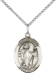 [8093SS/18SS] Sterling Silver Saint Richard Pendant on a 18 inch Sterling Silver Light Curb chain