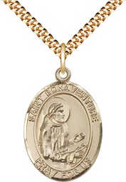 [7085GF/24G] 14kt Gold Filled Saint Bonaventure Pendant on a 24 inch Gold Plate Heavy Curb chain