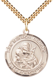 [7091RDSPGF/24G] 14kt Gold Filled San Raymon Nonato Pendant on a 24 inch Gold Plate Heavy Curb chain