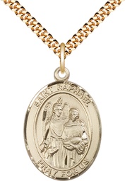 [7092GF/24G] 14kt Gold Filled Saint Raphael the Archangel Pendant on a 24 inch Gold Plate Heavy Curb chain