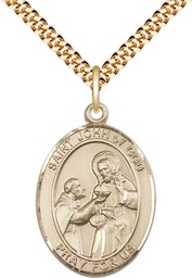 [7112GF/24G] 14kt Gold Filled Saint John of God Pendant on a 24 inch Gold Plate Heavy Curb chain