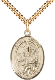 [7135GF/24G] 14kt Gold Filled Saint Jerome Pendant on a 24 inch Gold Plate Heavy Curb chain