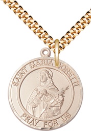 [7208RDGF/24G] 14kt Gold Filled Saint Maria Goretti Pendant on a 24 inch Gold Plate Heavy Curb chain