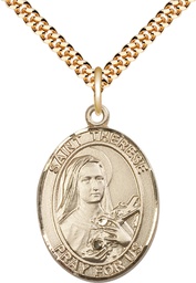 [7210GF/24G] 14kt Gold Filled Saint Therese of Lisieux Pendant on a 24 inch Gold Plate Heavy Curb chain
