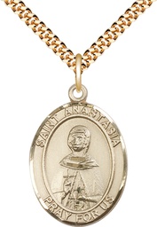 [7213GF/24G] 14kt Gold Filled Saint Anastasia Pendant on a 24 inch Gold Plate Heavy Curb chain
