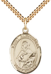 [7215GF/24G] 14kt Gold Filled Saint Alexandra Pendant on a 24 inch Gold Plate Heavy Curb chain