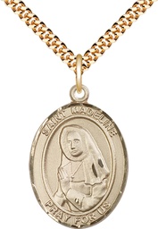 [7236GF/24G] 14kt Gold Filled Saint Madeline Sophie Barat Pendant on a 24 inch Gold Plate Heavy Curb chain