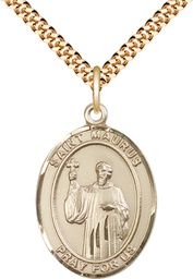 [7241GF/24G] 14kt Gold Filled Saint Maurus Pendant on a 24 inch Gold Plate Heavy Curb chain