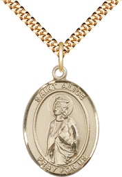 [7248GF/24G] 14kt Gold Filled Saint Alice Pendant on a 24 inch Gold Plate Heavy Curb chain