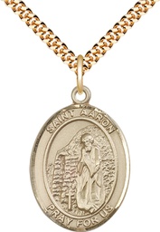 [7254GF/24G] 14kt Gold Filled Saint Aaron Pendant on a 24 inch Gold Plate Heavy Curb chain